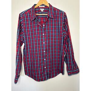 LL Bean Button Down Plaid Shirt Size XL Red Green Blue Wrinkle Free Long Sleeve